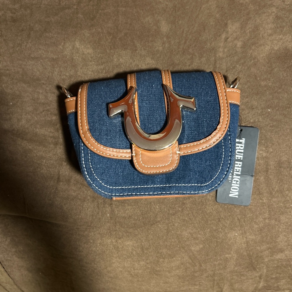 True Religion Blue and Brown Crossbody Bag